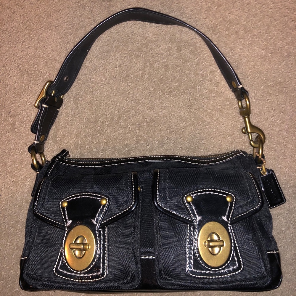 Coach Black Patent Leather and Canvas Bag